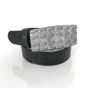 Black Gothic Alligator Belt With Chunky Gator Textured Buckle Size M By Kemestry